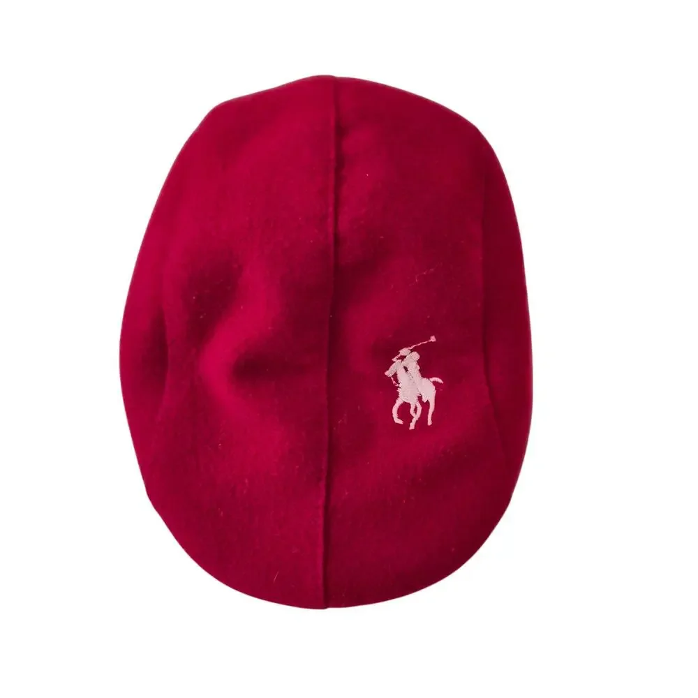 Vintage Polo Ralph Lauren Baby Flat Cap Red Fleece Newsboy Driving Hat Ivy